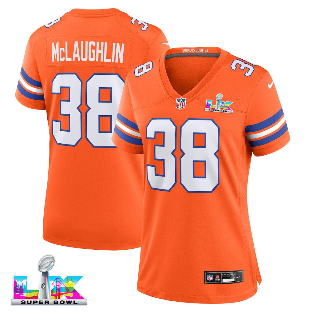 Jaleel McLaughlin 38 Women's Denver Broncos 2026 Super Bowl LX - Orange Orange 1977 Throwback Jersey