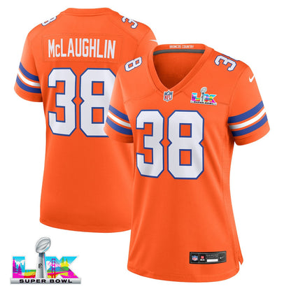 Jaleel McLaughlin 38 Women's Denver Broncos 2026 Super Bowl LX - Orange Orange 1977 Throwback Jersey
