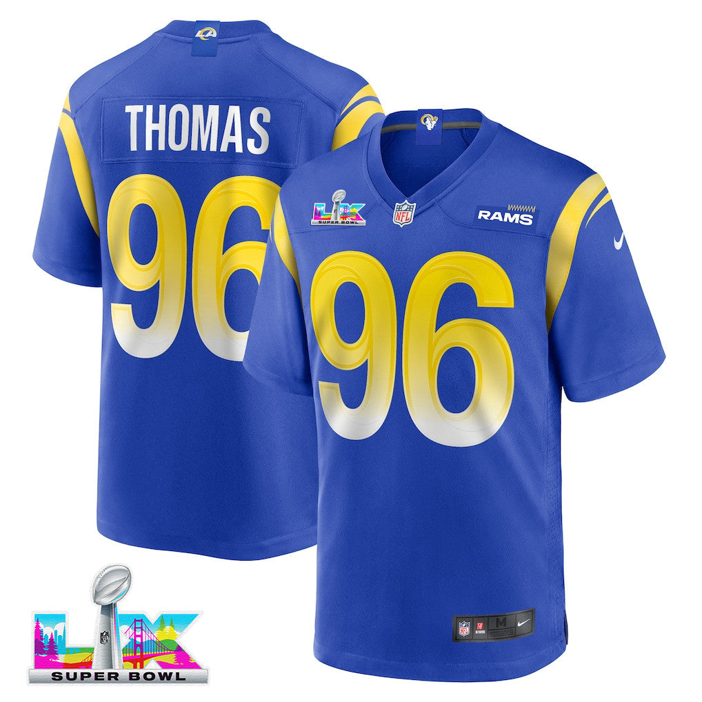 Keir Thomas 96 Los Angeles Rams 2026 Super Bowl LX - Royal Game Player Jersey