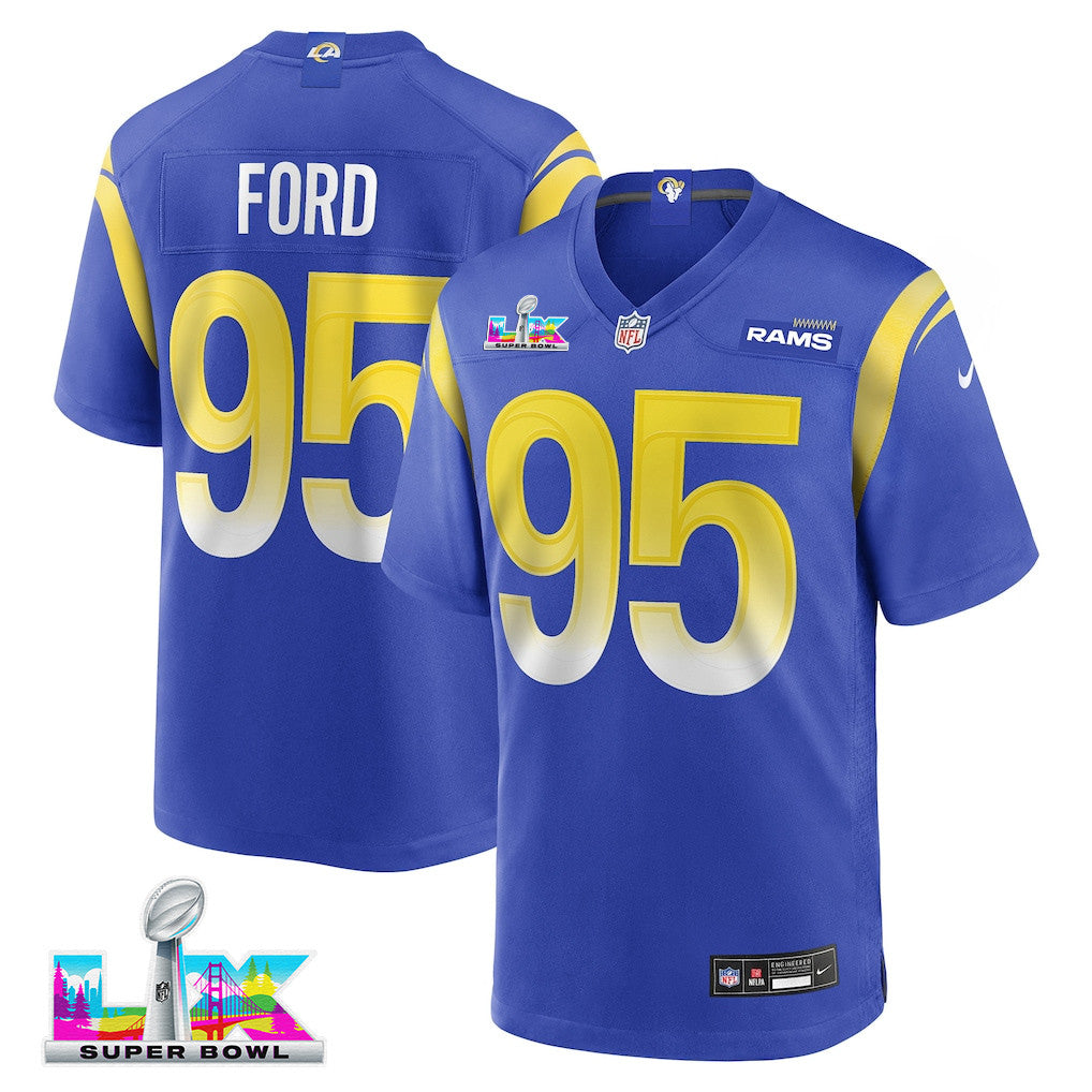 Poona Ford 95 Los Angeles Rams 2026 Super Bowl LX - Royal Game Player Jersey