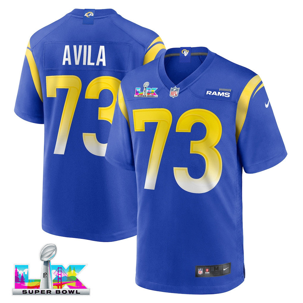 Steve Avila 73 Los Angeles Rams 2026 Super Bowl LX - Royal Game Player Jersey