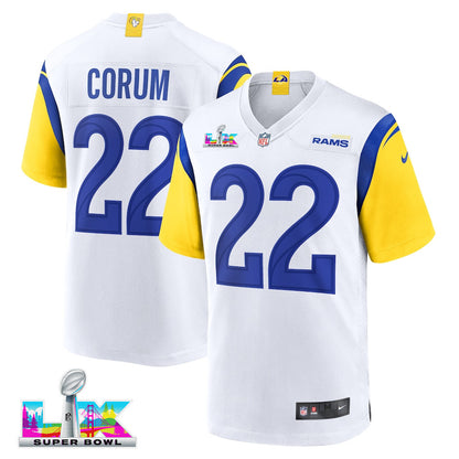 Blake Corum 22 Los Angeles Rams 2026 Super Bowl LX - White Game Player Jersey