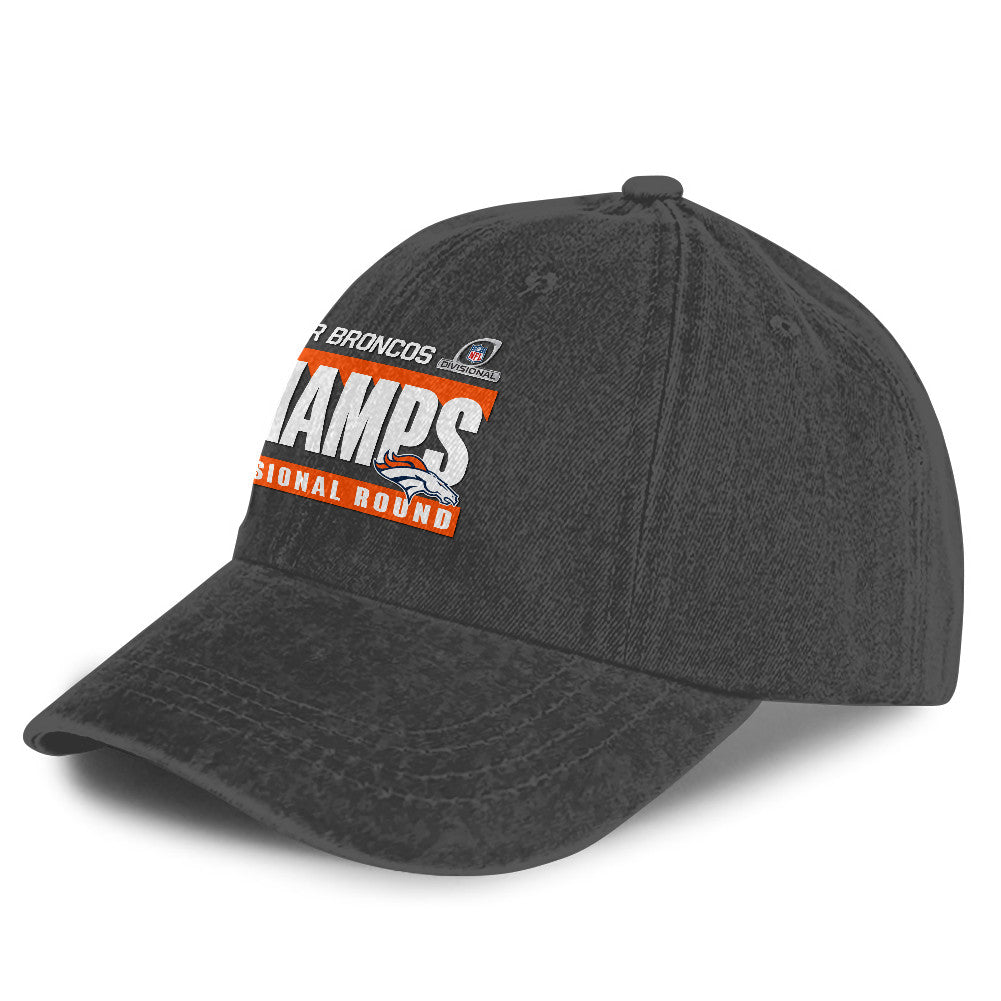 Denver Broncos Divisional Champs 25/26 Washed Cotton Cap – Printed Graphic - Gray