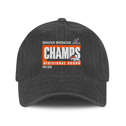 Denver Broncos Divisional Champs 25/26 Washed Cotton Cap – Printed Graphic - Gray