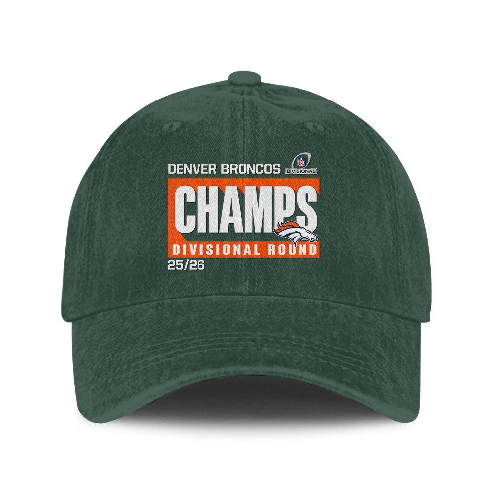Denver Broncos Divisional Champs 25/26 Washed Cotton Cap – Printed Graphic - Green