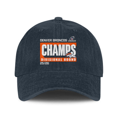 Denver Broncos Divisional Champs 25/26 Washed Cotton Cap – Printed Graphic - Navy