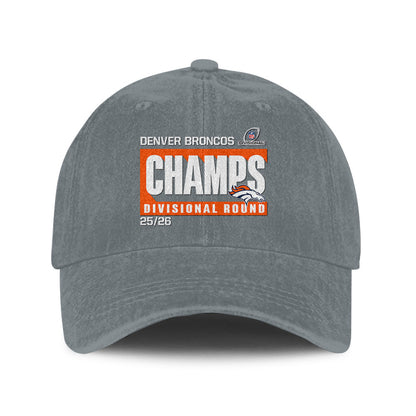 Denver Broncos Divisional Champs 25/26 Washed Cotton Cap – Printed Graphic - Light Grey