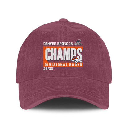 Denver Broncos Divisional Champs 25/26 Washed Cotton Cap – Printed Graphic - Burgundy