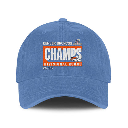 Denver Broncos Divisional Champs 25/26 Washed Cotton Cap – Printed Graphic - Denim Blue