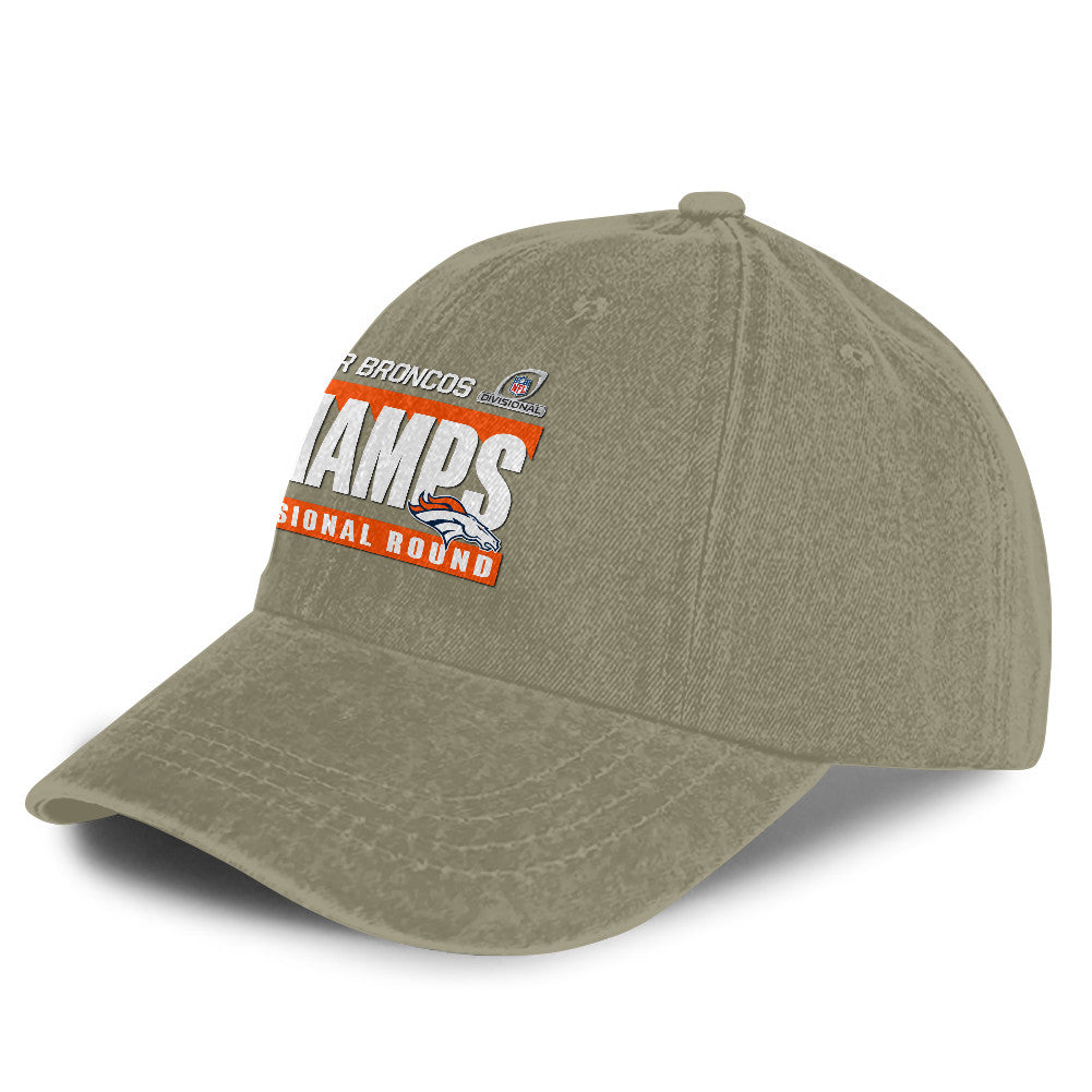 Denver Broncos Divisional Champs 25/26 Washed Cotton Cap – Printed Graphic - Olive Khaki