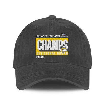 Los Angeles Rams Divisional Champs 25/26 Washed Cotton Cap – Printed Graphic - Dark Grey