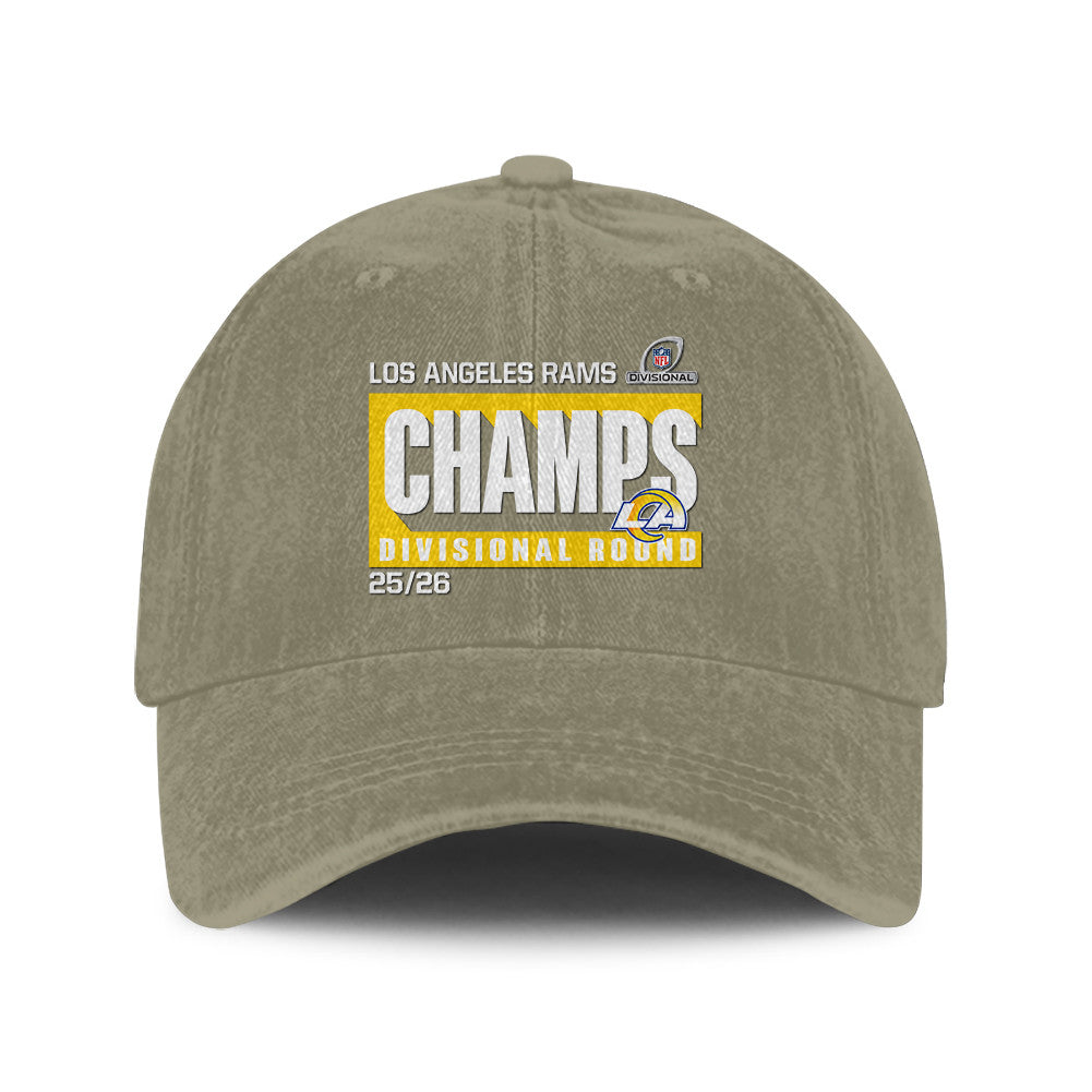 Los Angeles Rams Divisional Champs 25/26 Washed Cotton Cap – Printed Graphic - Olive Khaki