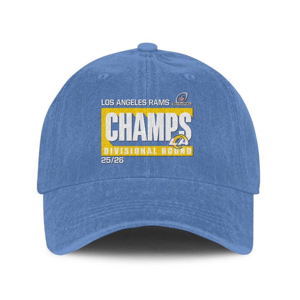 Los Angeles Rams Divisional Champs 25/26 Washed Cotton Cap – Printed Graphic - Denim Blue