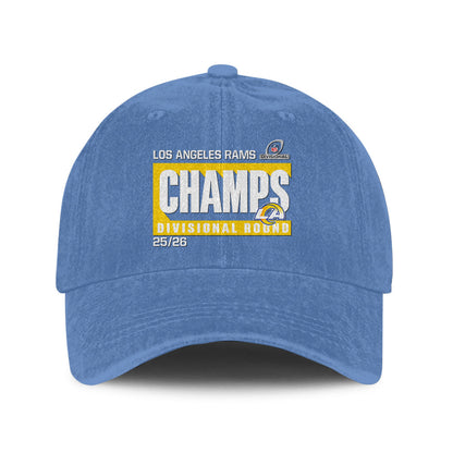 Los Angeles Rams Divisional Champs 25/26 Washed Cotton Cap – Printed Graphic - Denim Blue
