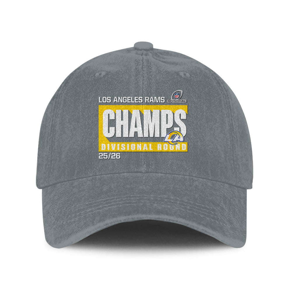 Los Angeles Rams Divisional Champs 25/26 Washed Cotton Cap – Printed Graphic - Light Grey