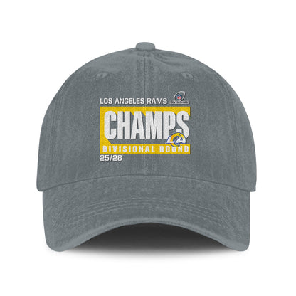 Los Angeles Rams Divisional Champs 25/26 Washed Cotton Cap – Printed Graphic - Light Grey