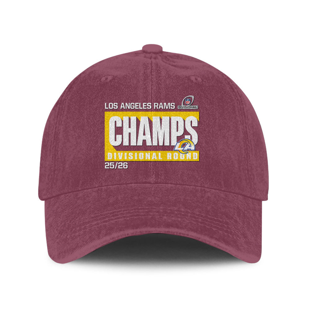 Los Angeles Rams Divisional Champs 25/26 Washed Cotton Cap – Printed Graphic - Burgundy
