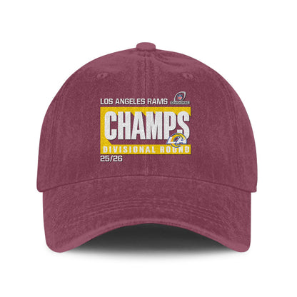 Los Angeles Rams Divisional Champs 25/26 Washed Cotton Cap – Printed Graphic - Burgundy