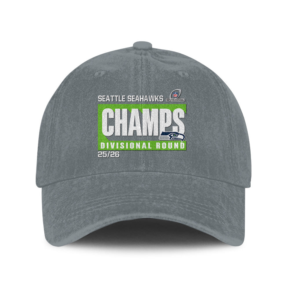 Seattle Seahawks Divisional Champs 25/26 Washed Cotton Cap – Printed Graphic - Light Grey
