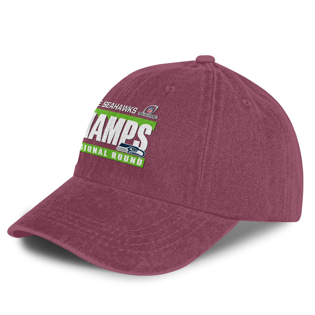 Seattle Seahawks Divisional Champs 25/26 Washed Cotton Cap – Printed Graphic - Burgundy