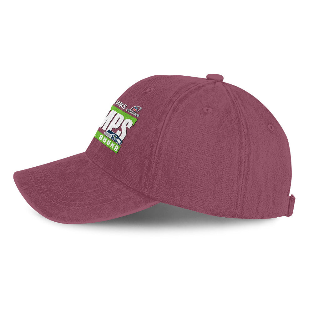 Seattle Seahawks Divisional Champs 25/26 Washed Cotton Cap – Printed Graphic - Burgundy