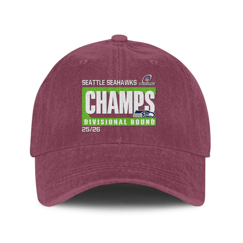 Seattle Seahawks Divisional Champs 25/26 Washed Cotton Cap – Printed Graphic - Burgundy