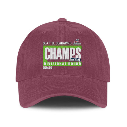 Seattle Seahawks Divisional Champs 25/26 Washed Cotton Cap – Printed Graphic - Burgundy