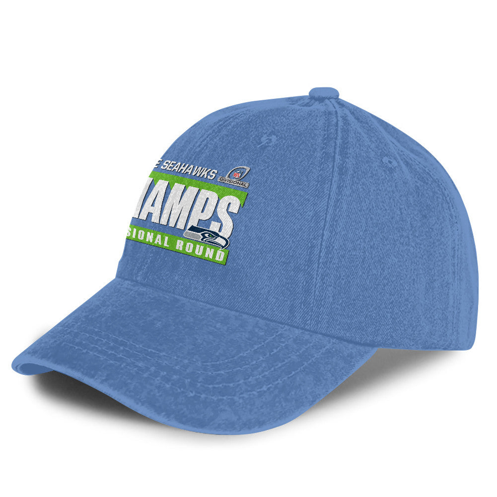 Seattle Seahawks Divisional Champs 25/26 Washed Cotton Cap – Printed Graphic - Denim Blue