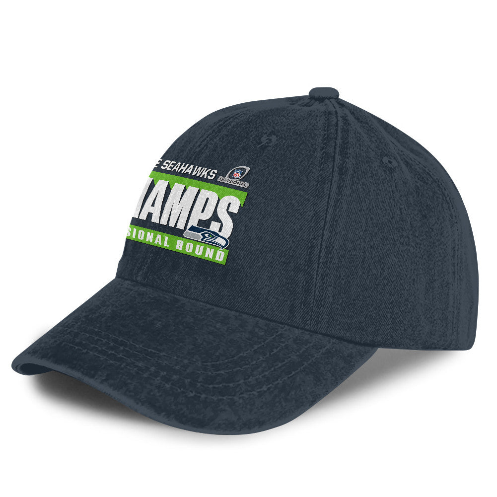 Seattle Seahawks Divisional Champs 25/26 Washed Cotton Cap – Printed Graphic - Navy