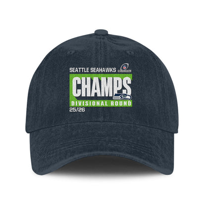 Seattle Seahawks Divisional Champs 25/26 Washed Cotton Cap – Printed Graphic - Navy