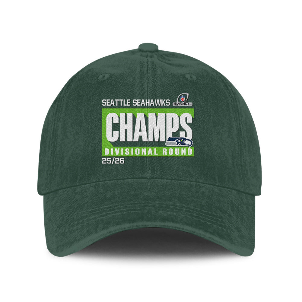 Seattle Seahawks Divisional Champs 25/26 Washed Cotton Cap – Printed Graphic - Green