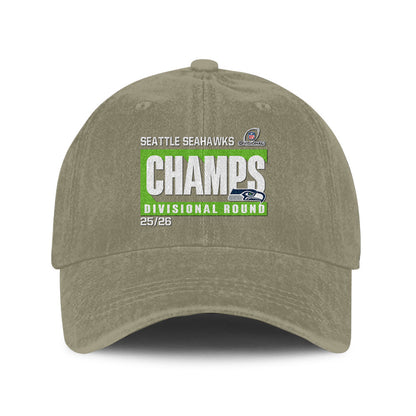 Seattle Seahawks Divisional Champs 25/26 Washed Cotton Cap – Printed Graphic - Olive Khaki