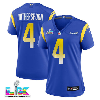Ahkello Witherspoon 4 Women's Los Angeles Rams 2026 Super Bowl LX - Royal Team Game Jersey