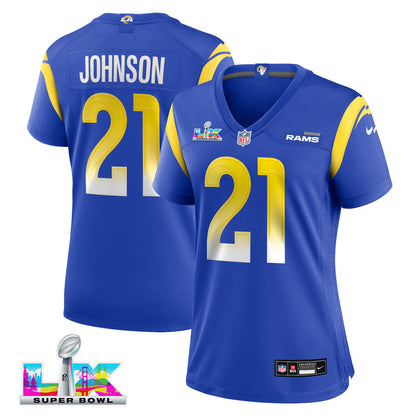 Alex Johnson 21 Women's Los Angeles Rams 2026 Super Bowl LX - Royal Team Game Jersey