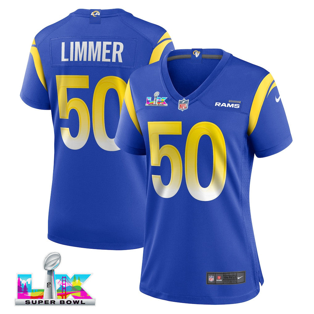 Beaux Limmer 50 Women's Los Angeles Rams 2026 Super Bowl LX - Royal Team Game Jersey