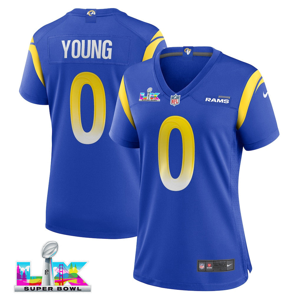 Byron Young 0 Women's Los Angeles Rams 2026 Super Bowl LX - Royal Team Game Jersey