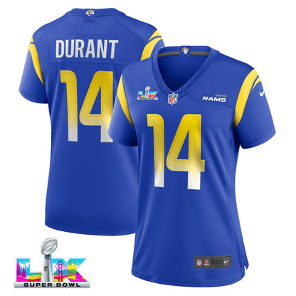 Cobie Durant 14 Women's Los Angeles Rams 2026 Super Bowl LX - Royal Team Game Jersey