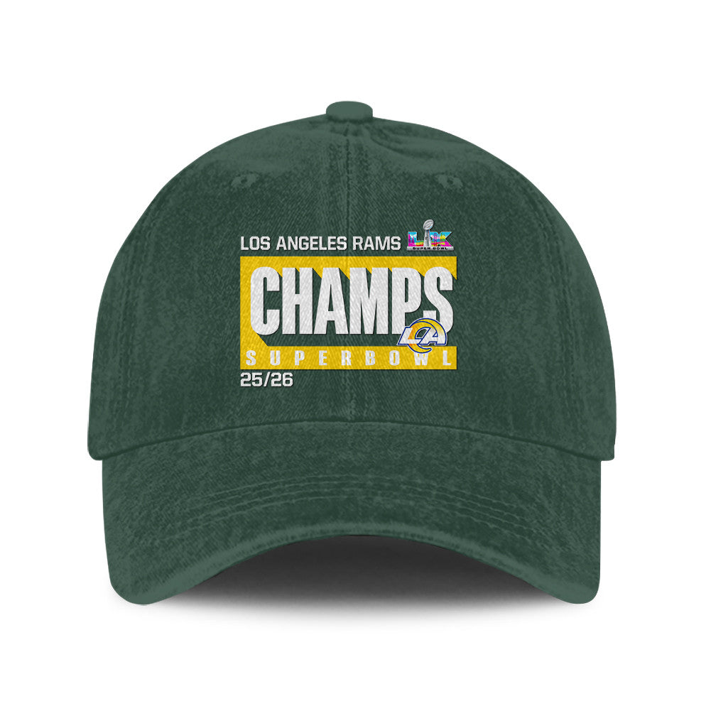 Los Angeles Rams Super Bowl LX Champs 25/26 Washed Cap – Printed Graphic - Green