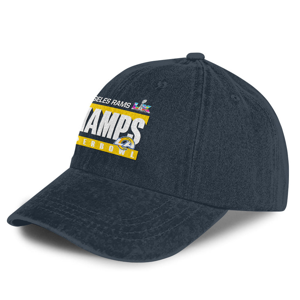 Los Angeles Rams Super Bowl LX Champs 25/26 Washed Cap – Printed Graphic - Navy
