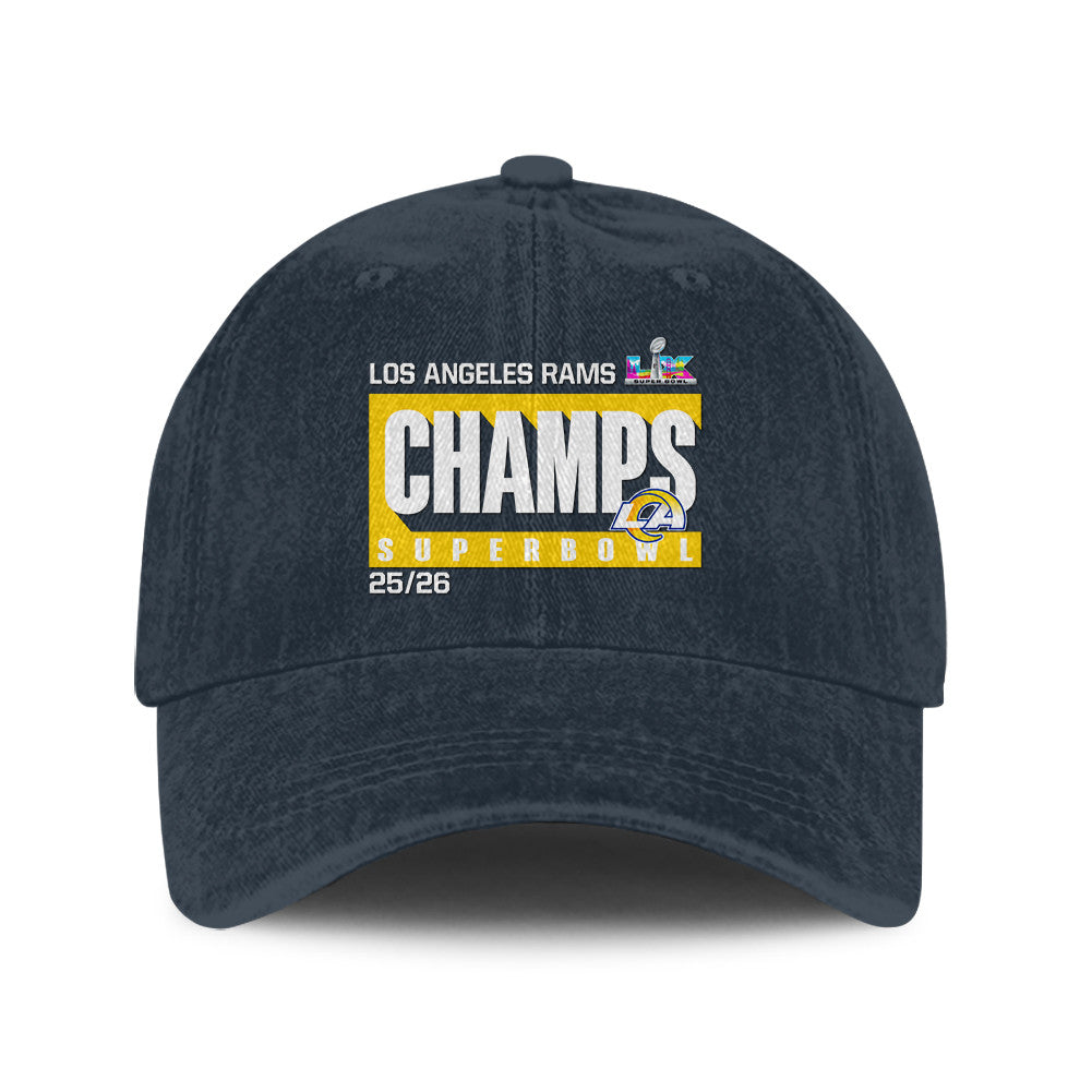 Los Angeles Rams Super Bowl LX Champs 25/26 Washed Cap – Printed Graphic - Navy