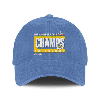 Los Angeles Rams Super Bowl LX Champs 25/26 Washed Cap – Printed Graphic - Denim Blue