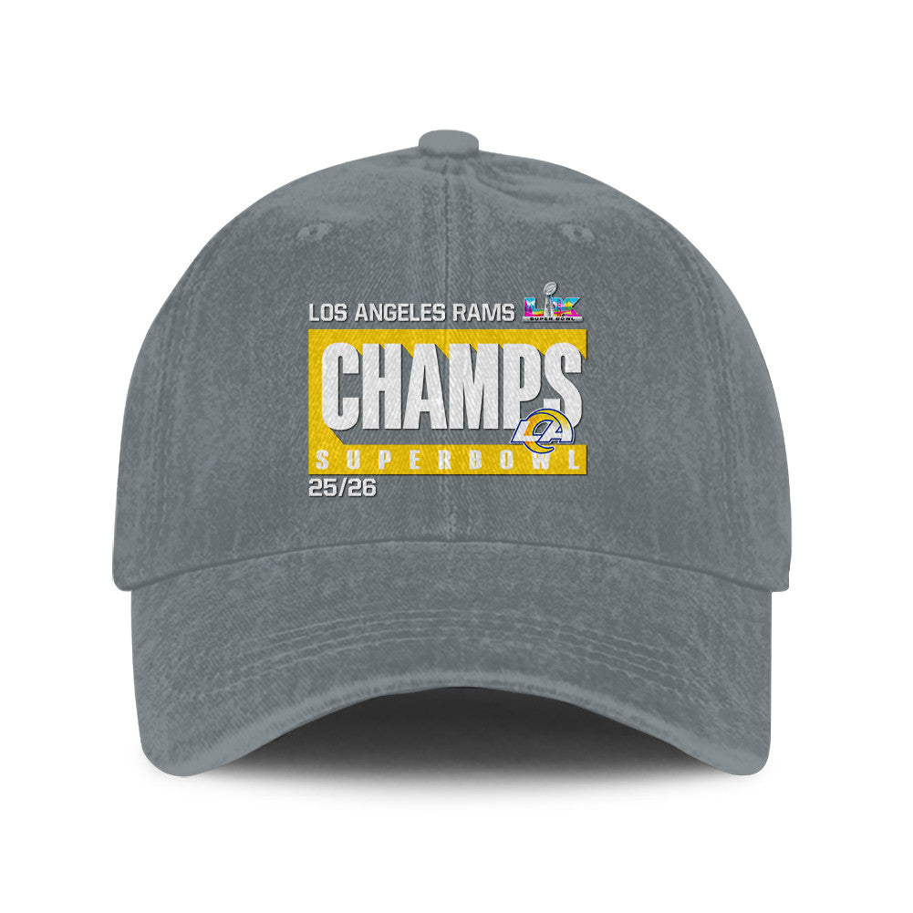 Los Angeles Rams Super Bowl LX Champs 25/26 Washed Cap – Printed Graphic - Light Grey