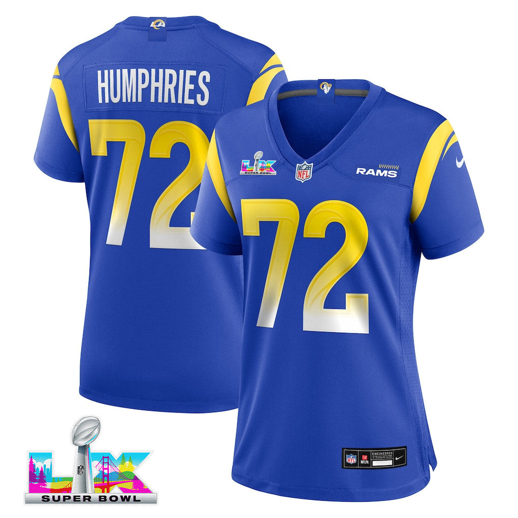 D.J. Humphries 72 Women's Los Angeles Rams 2026 Super Bowl LX - Royal Team Game Jersey