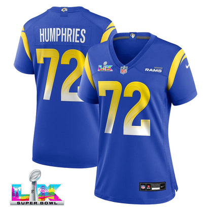 D.J. Humphries 72 Women's Los Angeles Rams 2026 Super Bowl LX - Royal Team Game Jersey