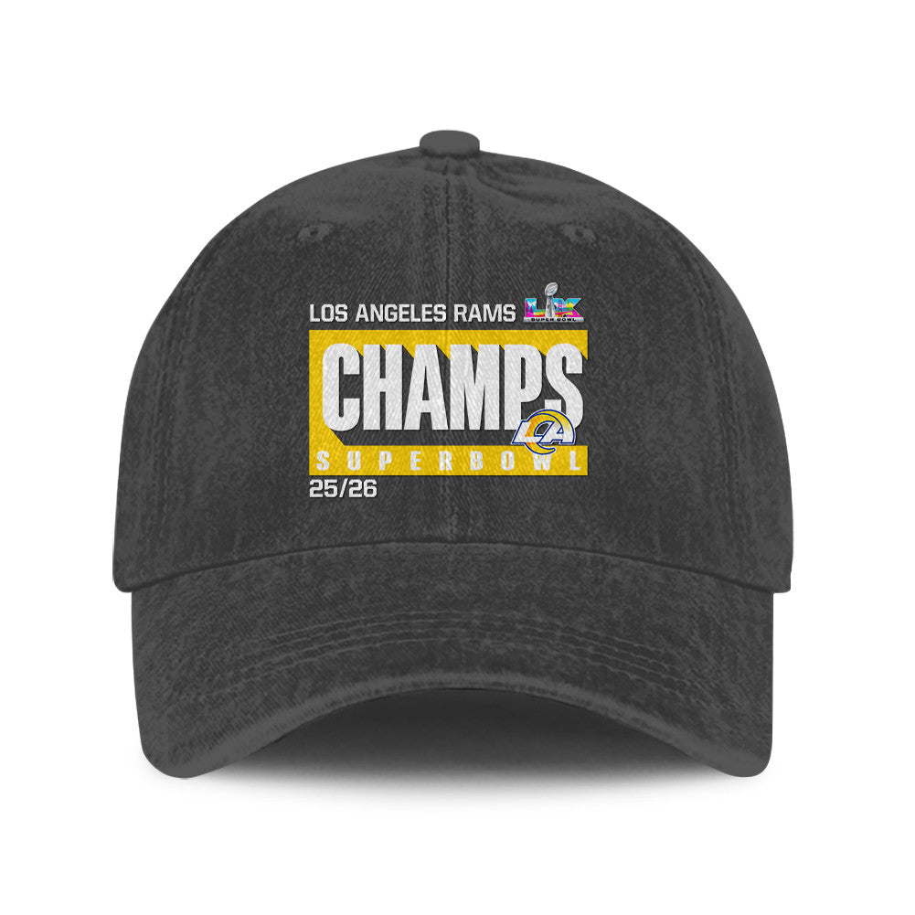 Los Angeles Rams Super Bowl LX Champs 25/26 Washed Cap – Printed Graphic - Dark Grey