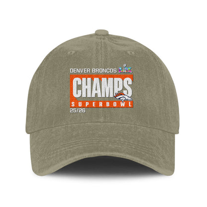 Denver Broncos Super Bowl LX Champs 25/26 Washed Cap – Printed Graphic - Olive Khaki