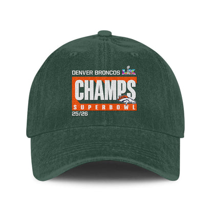 Denver Broncos Super Bowl LX Champs 25/26 Washed Cap – Printed Graphic - Green