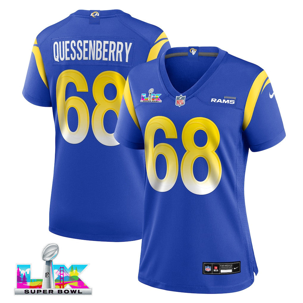David Quessenberry 68 Women's Los Angeles Rams 2026 Super Bowl LX - Royal Team Game Jersey