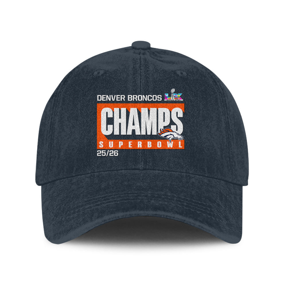 Denver Broncos Super Bowl LX Champs 25/26 Washed Cap – Printed Graphic - Navy