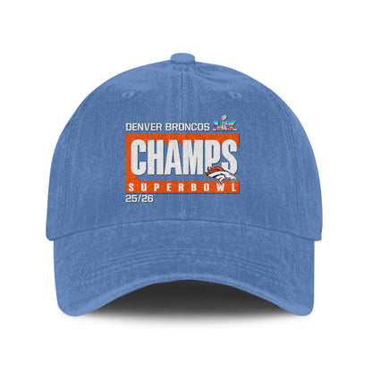 Denver Broncos Super Bowl LX Champs 25/26 Washed Cap – Printed Graphic - Denim Blue